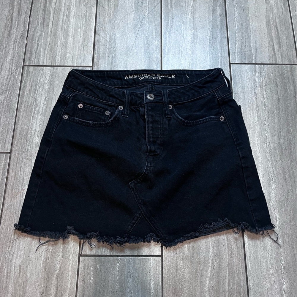 American Eagle Womens Black Denim Mini Skirt Size 0